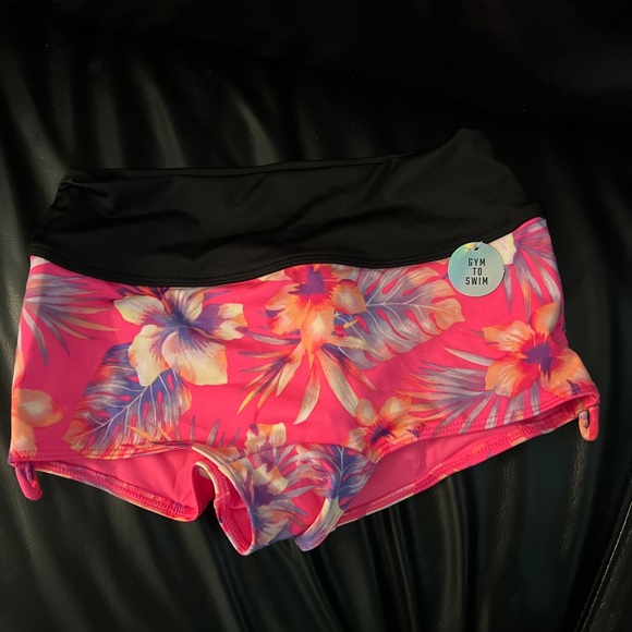 NWT Victoria's Secret PINK Gym to Swim Ruched Shortie shorts Hawaiian floral XS - Picture 3 of 7